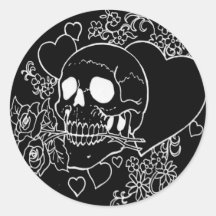 Skull Love - Skulls, Roses and Hearts by Al Rio Round Sticker