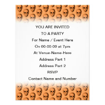 Skull Pattern, Orange. Personalized Invitation