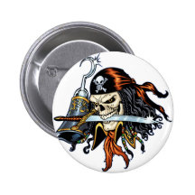 Skull Pirate with Sword and Hook by Al Rio Buttons