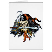 Skull Pirate with Sword and Hook by Al Rio Greeting Cards