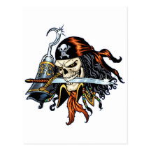 Skull Pirate with Sword and Hook by Al Rio Post Card