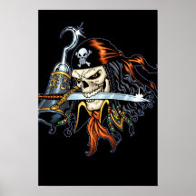 Skull Pirate with Sword and Hook by Al Rio Posters