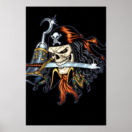 Skull Pirate with Sword and Hook by Al Rio Posters