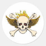 Skull Wings Fire Round Stickers