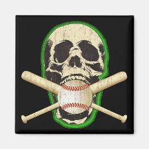 SKULL WITH BASEBALL AND BATS REFRIGERATOR MAGNETS