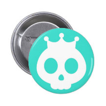 Skull with Crown Cartoon Turquoise Button