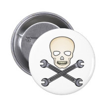 Skull & X-Wrench Pinback Buttons
