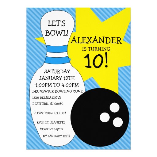 Sky Blue Bowling Bash Bowling Birthday Party Personalised Announcements