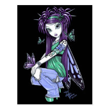 "Sky" Butterfly Rose Fairy Postcard