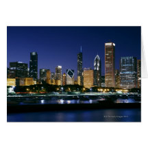 Skyline of Downtown Chicago at night Greeting Cards