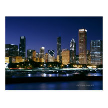 Skyline of Downtown Chicago at night Postcard