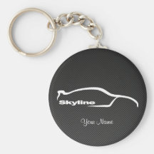 Skyline White Silhouette Logo w/ faux Carbon fibre Keychain