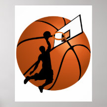 Slam Dunk Basketball Player w/Hoop on Ball Print