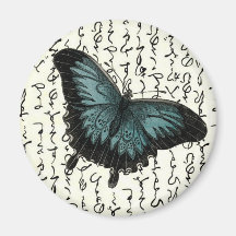 Slate Blue & Black Butterfly on Asian Writing Magnets