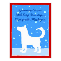 Sled Dog Silhouette Snowfall Promo Race Postcard