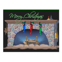 SLEEPING ELVES in STOCKINGS by SHARON SHARPE Post Cards
