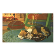 Sleeping Pets on Christmas Eve; Dog, Cat and Mouse Business Card