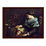 Sleeping Spinner By Courbet Gustave Postcards