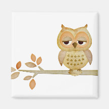 Sleepy Owl in Tree Magnet