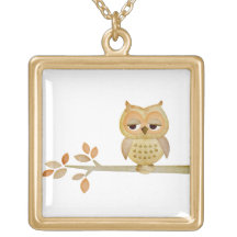 Sleepy Owl in Tree Necklace