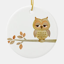Sleepy Owl in Tree Ornament