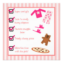 Slumber Party Pyjamas Slippers Checklist Personalized Invites
