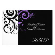 Sm Black +White Purple Swirl Wedding Matching RSVP Personalized Announcements
