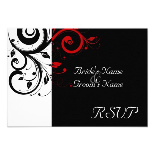 Sm Black +White Red Swirl Wedding Matching RSVP Personalized Invites