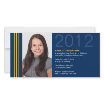 Smart stripes blue graduation photo announcement photo cards
