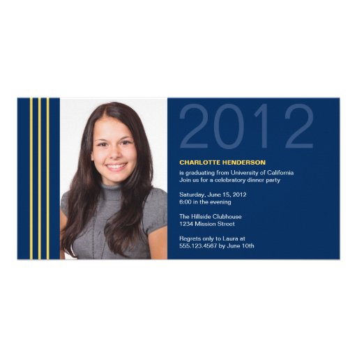 Smart stripes blue graduation photo announcement personalized photo card