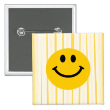 Smiley Face on sunny yellow stripes Button