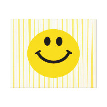 Smiley Face on sunny yellow stripes Gallery Wrap Canvas
