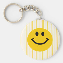 Smiley Face on sunny yellow stripes Key Chains