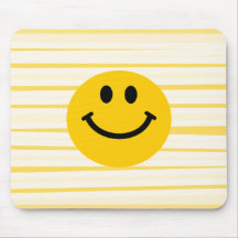 Smiley Face on sunny yellow stripes Mouse Mat
