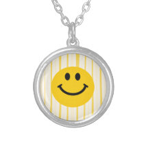 Smiley Face on sunny yellow stripes Pendant