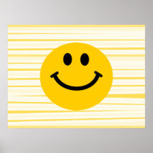 Smiley Face on sunny yellow stripes Poster
