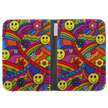 Smiley Face Rainbow and Flower Hippy Pattern Case For Kindle