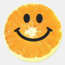 Smiley Orange Slice Round Stickers