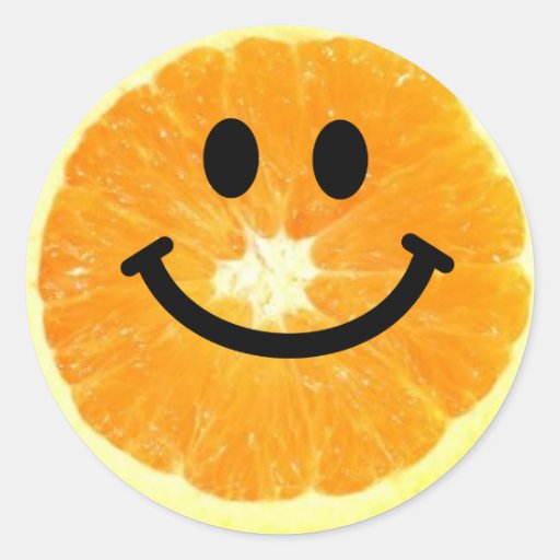 Smiley Orange Slice Round Stickers