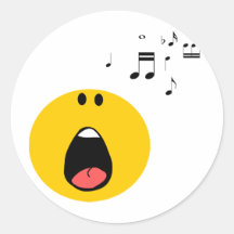 Smiley singing his little heart out round stickers