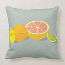 Smiling citrus character group shot throw pillows