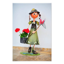 Smiling girl garden decor photograph