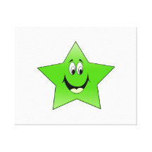 Smiling Green Star Stretched Canvas Print