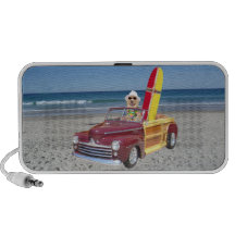 Smiling Lab Driving a Woodie iPod Speaker