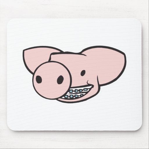 smiling pig with braces mouse mats