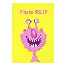 Smiling Pink Cute Monster With Beard Announcement
