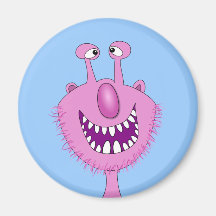 Smiling Pink Cute Monster With Beard Refrigerator Magnet