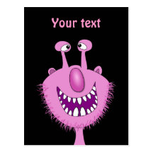 Smiling Pink Cute Monster With Beard Postcards