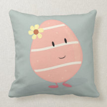 Smiling pink Easter egg Throw Pillow