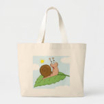 Smiling Super Snail on His Leaf Tote Bags